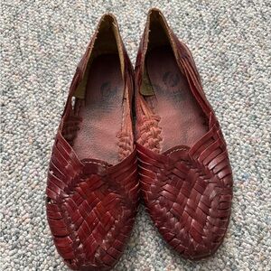 Elegant Burgundy Woven Leather Flats, Huaraches